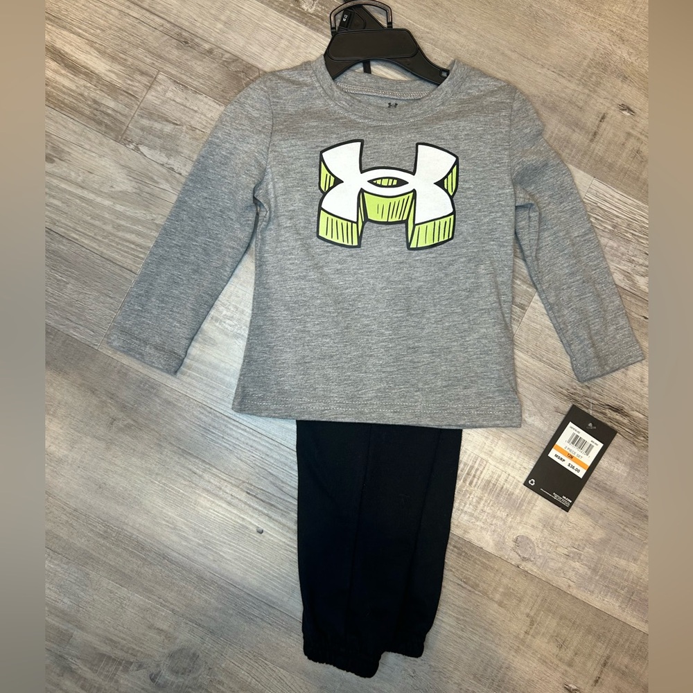 UNDER ARMOUR boys size 12M Shirt & Joggers Pants 2 Piece Set Long Sleeve NWT